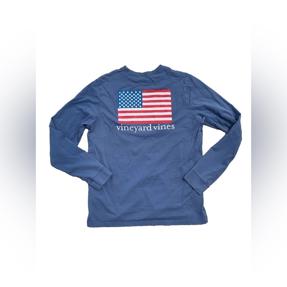 Vineyard Vines Size XL, 18, American Flag Long Sleeve Pocket Tee